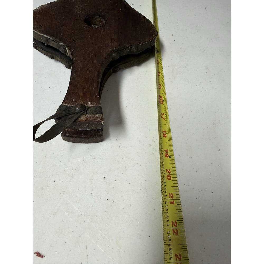 Vintage Wood and Leather Fireplace Bellows Hand Blower Crest Carved Hearth Tool - Picture 4 of 4